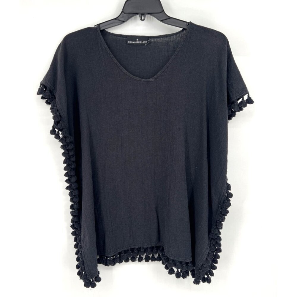 Tuckernuck Pomander Place Womens Black Swim Cover Dress With Tassel Trim XS/S